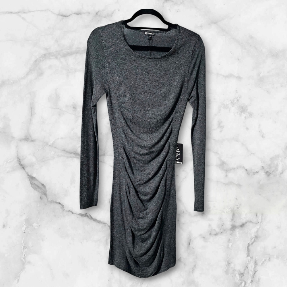 Express Rouching Long Sleeve Midi Dress - Size SP